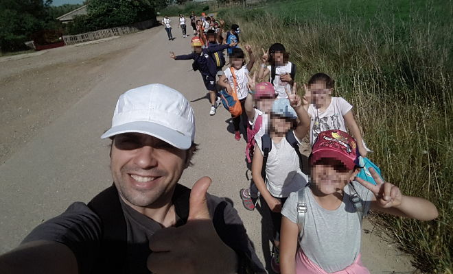 Javi y los niños por el Ebro
